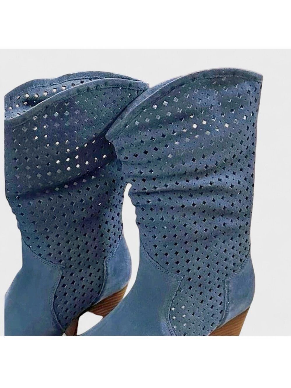 Seychelles Diva Blue Suede Perforated Mid-Calf Boots Size 7.5 NWT - Picture 7 of 11